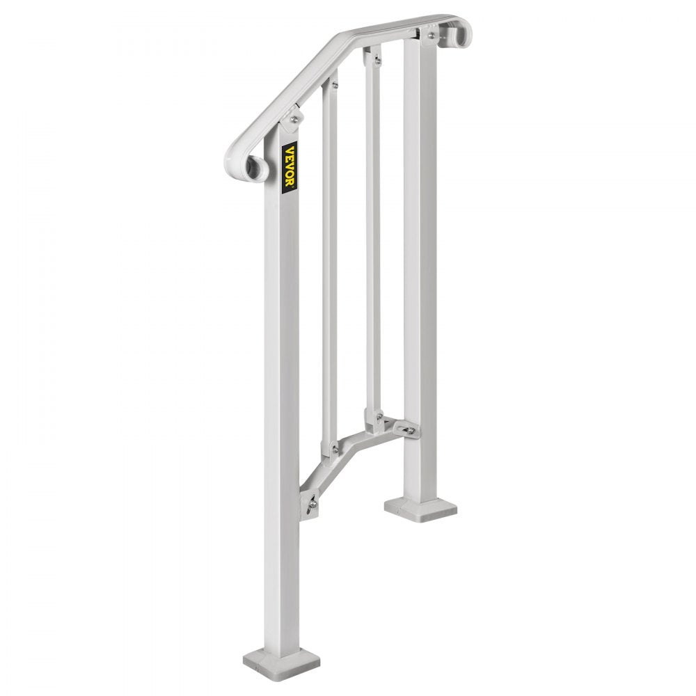VEVOR Wrought Iron Handrail Fits 1 or 2 Steps Handrail Picket #1 Outdoor Stair Rail with Installation Kit for Outdoor Steps Hand Rails Matte White 