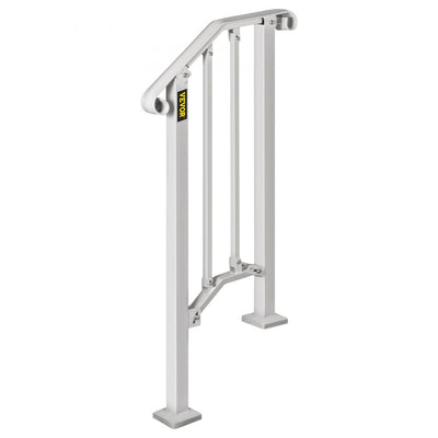 VEVOR Wrought Iron Handrail Fits 1 or 2 Steps Handrail Picket #1 Outdoor Stair Rail with Installation Kit for Outdoor Steps Hand Rails Matte White 