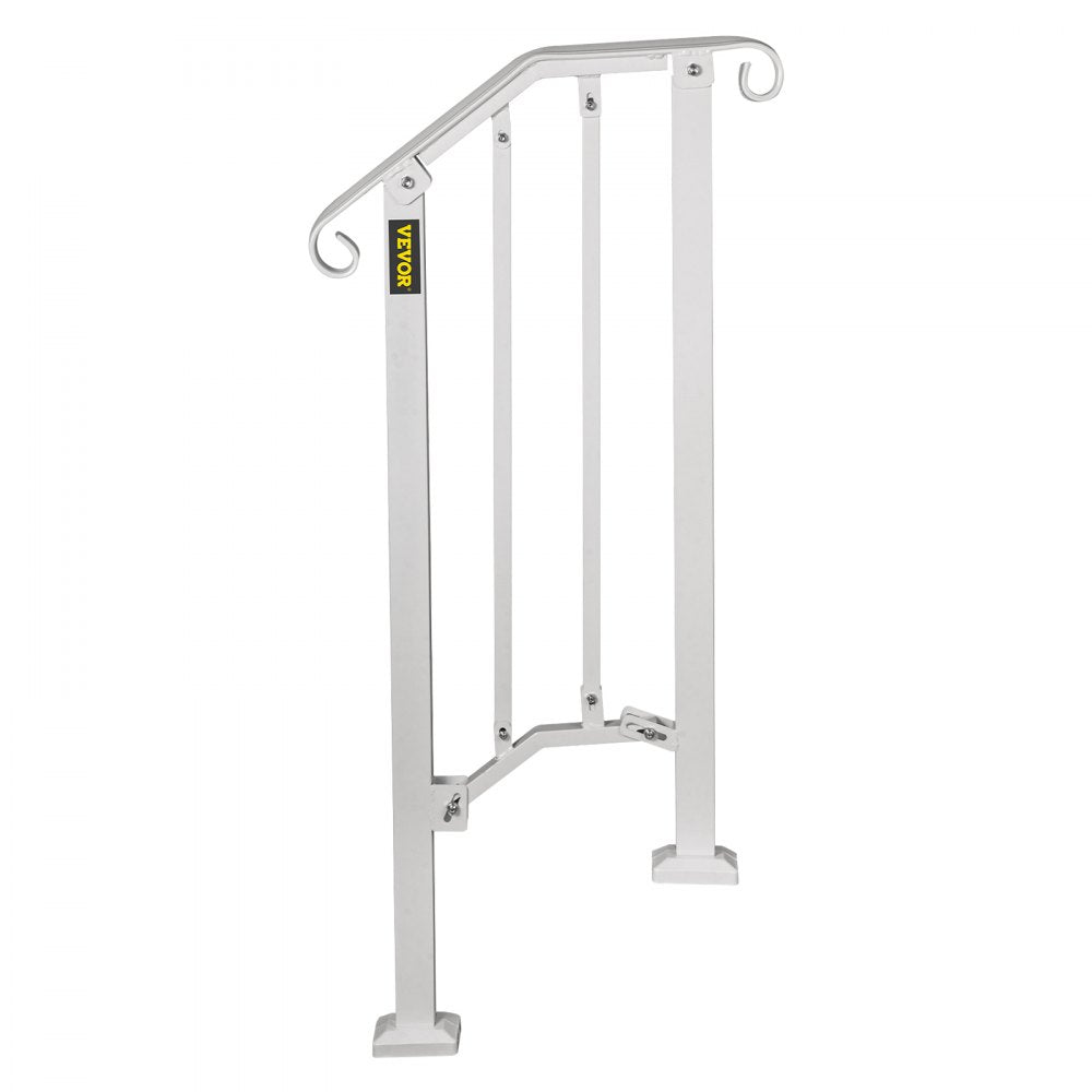 VEVOR Wrought Iron Handrail Fits 1 or 2 Steps Handrail Picket #1 Outdoor Stair Rail with Installation Kit for Outdoor Steps Hand Rails Matte White 