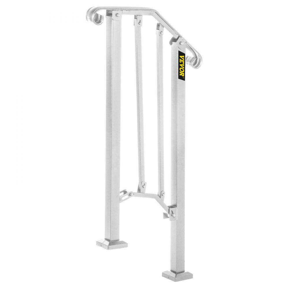 VEVOR Wrought Iron Handrail Fits 1 or 2 Steps Handrail Picket #1 Outdoor Stair Rail with Installation Kit for Outdoor Steps Hand Rails Matte White 
