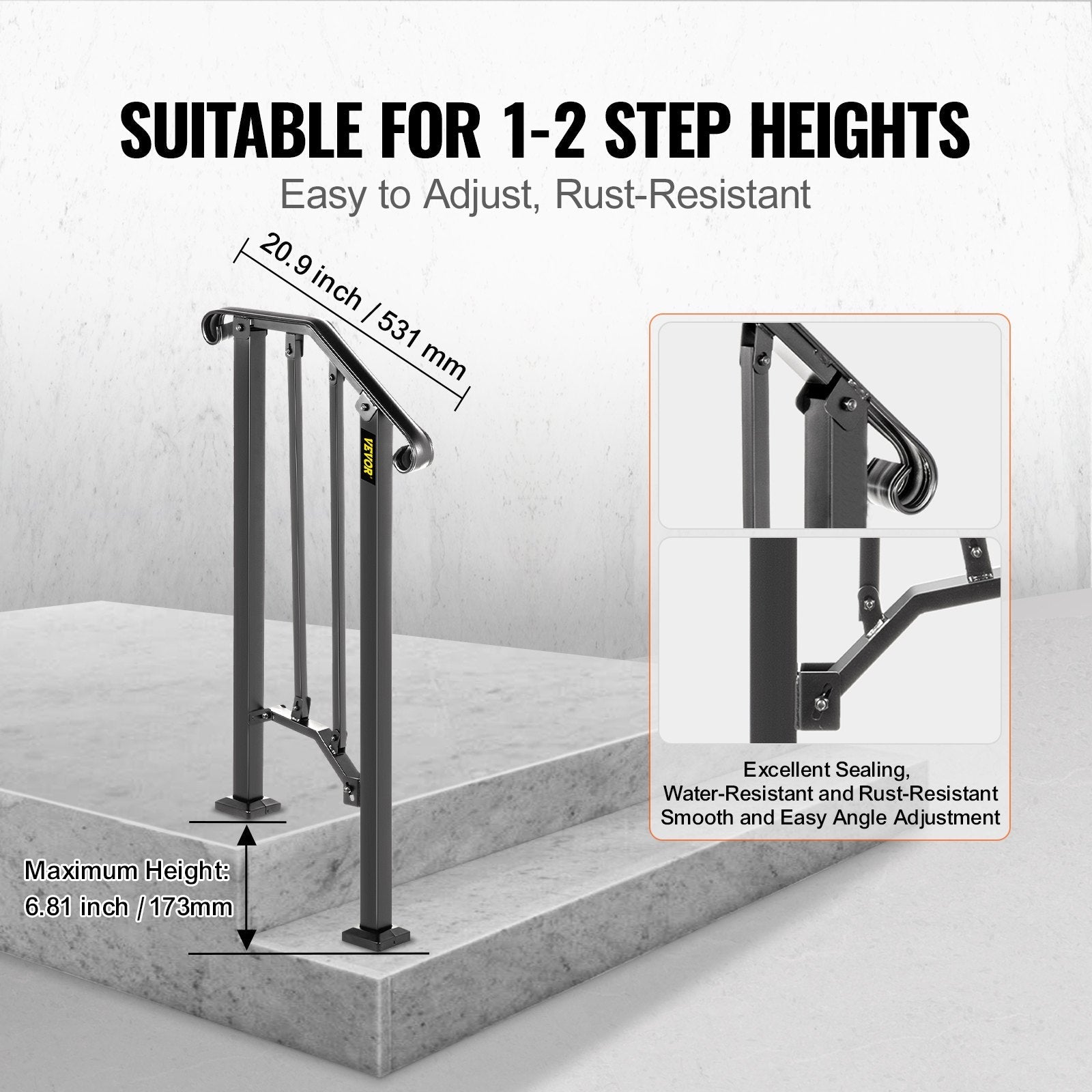 Fits 1 Or 2 Steps Handrail #1 Matte Black Brick Steps Hotels Paver Steps 