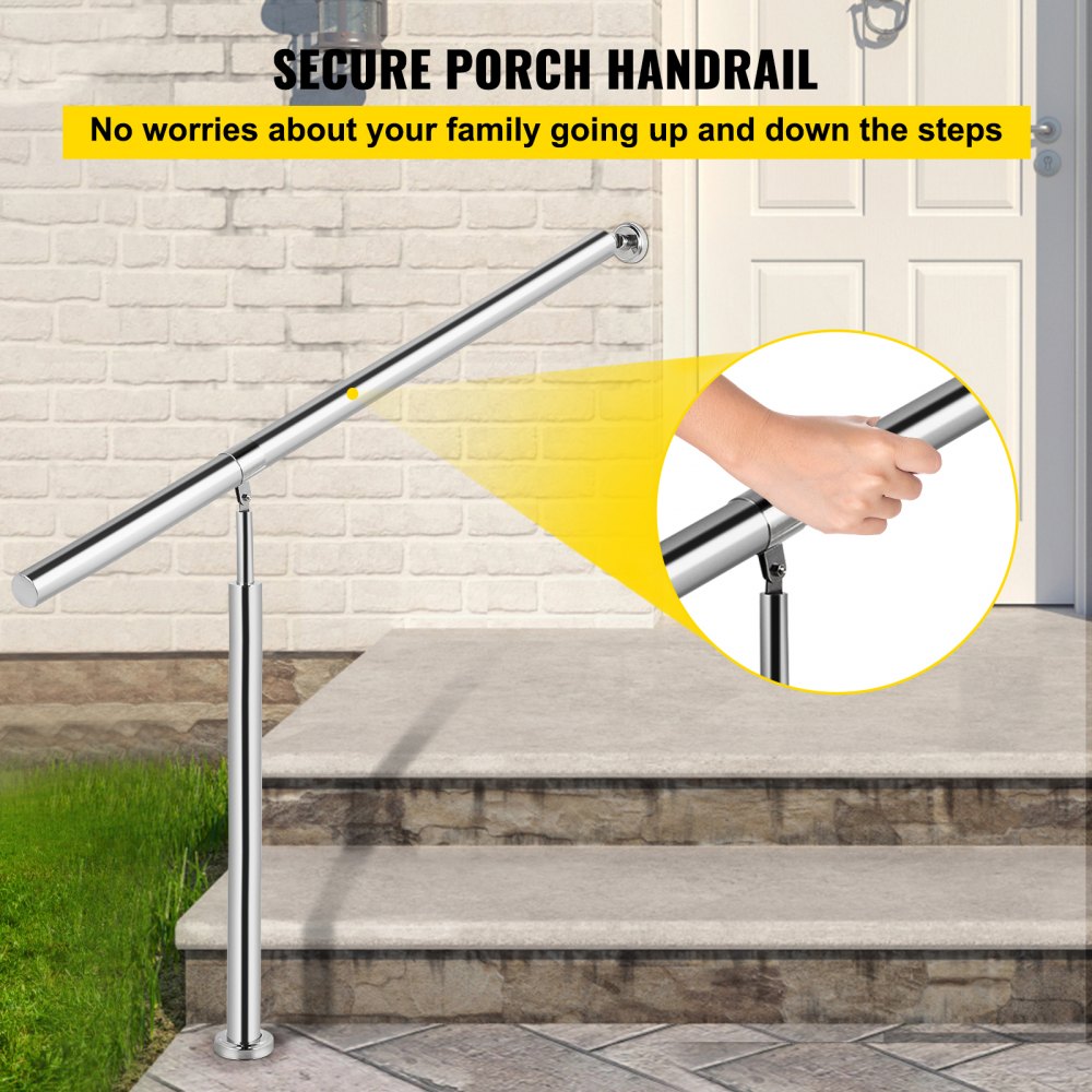 VEVOR Step Handrail 304 Stainless Steel Stair Railing 3-4 Step for Indoor and Outdoor Adjustable Metal Hand Rails for Steps, 59x35.4 Inch, Silver 