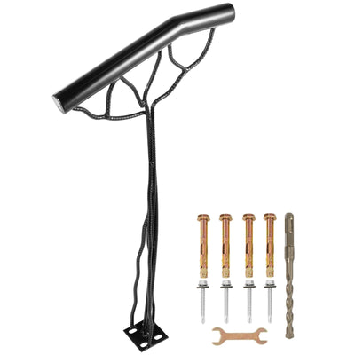 VEVOR 2-Step Single Post Branch-Type Metal Material Stair Hand Rail with Installation Kit 18L x 38H Inch Wrought Iron Handrails, Black 