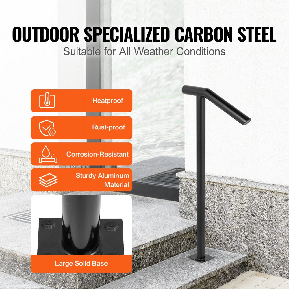 VEVOR Single Post 1-2, Black Steel Railing 441LBS Capacity Baking Varnish Iron Stairs Stylish Handrails for Outdoor Steps with Expansion Bolts & Drill Bit 