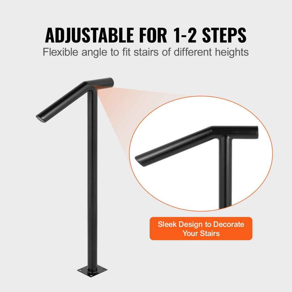 VEVOR Single Post 1-2, Black Steel Railing 441LBS Capacity Baking Varnish Iron Stairs Stylish Handrails for Outdoor Steps with Expansion Bolts & Drill Bit 