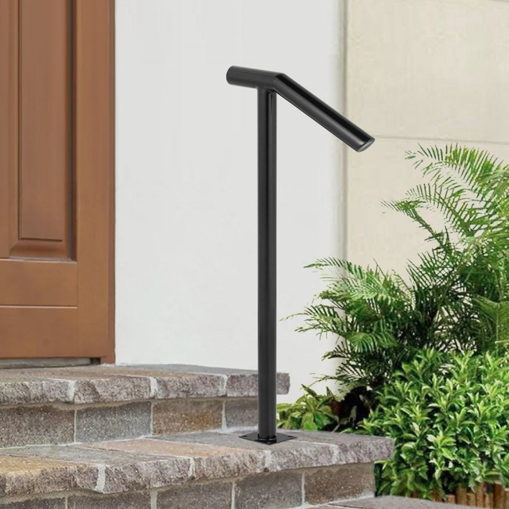 VEVOR Single Post 1-2, Black Steel Railing 441LBS Capacity Baking Varnish Iron Stairs Stylish Handrails for Outdoor Steps with Expansion Bolts & Drill Bit 