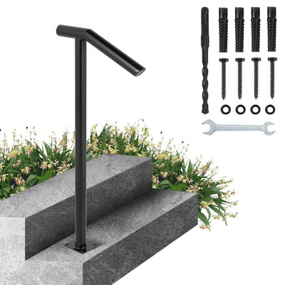 VEVOR Single Post 1-2, Black Steel Railing 441LBS Capacity Baking Varnish Iron Stairs Stylish Handrails for Outdoor Steps with Expansion Bolts & Drill Bit 