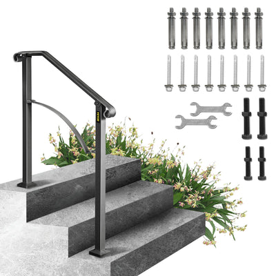 VEVOR Handrail Arch #2 Fits 2 or 3 Steps Matte Black Stair Rail Wrought Iron Handrail Black Transitional Hand railings for Concrete Steps or Wooden Stairs with Installation Kit 