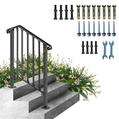 VEVOR Handrail Picket #2 Fits 2 or 3 Steps Matte Black Stair Rail Wrought Iron Handrail Black Transitional Hand railings for Concrete Steps or Wooden Stairs with Installation Kit 