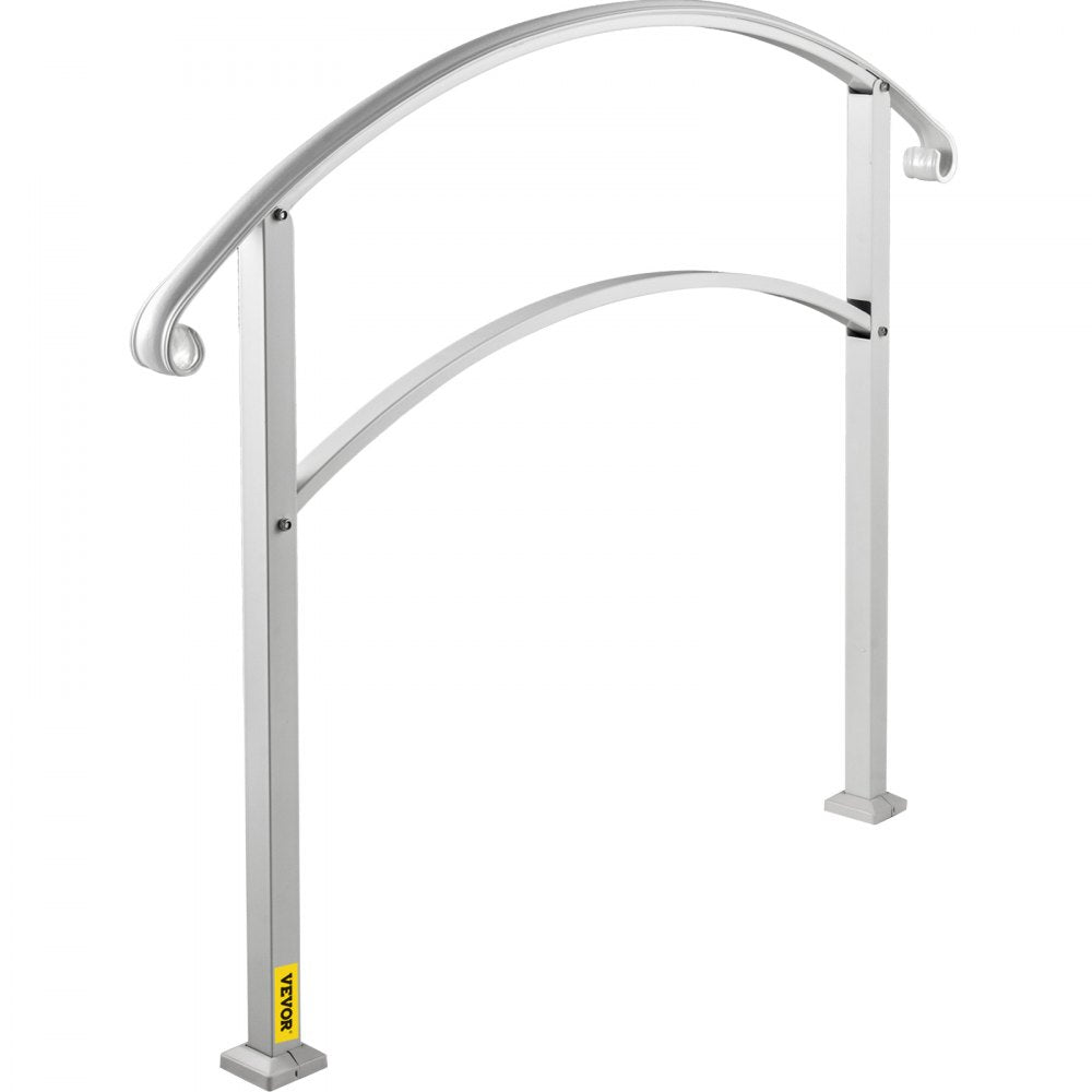 VEVOR 3-Step Handrails for Outdoor Steps Fits 1 or 3 Steps Matte White Stair Rail Wrought Iron Handrail with Installation Kit Hand Rails for Outdoor Step 