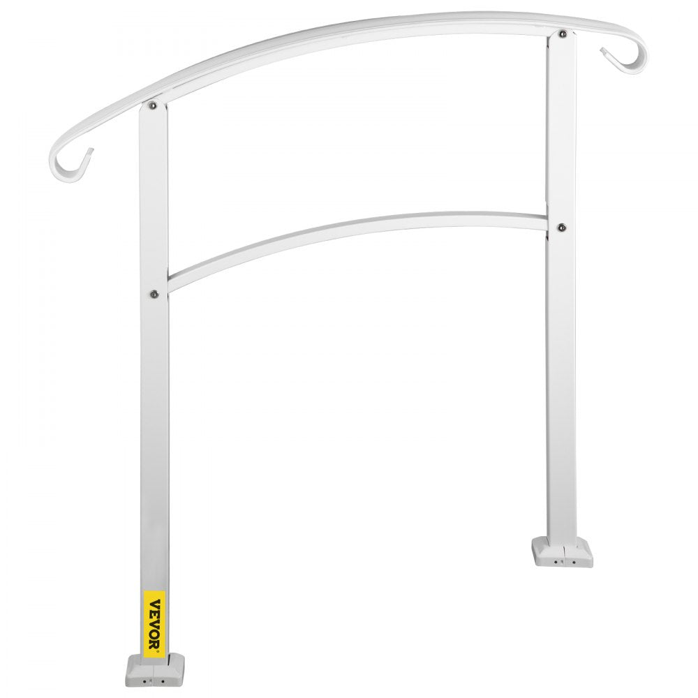 VEVOR 3-Step Handrails for Outdoor Steps Fits 1 or 3 Steps Matte White Stair Rail Wrought Iron Handrail with Installation Kit Hand Rails for Outdoor Step 