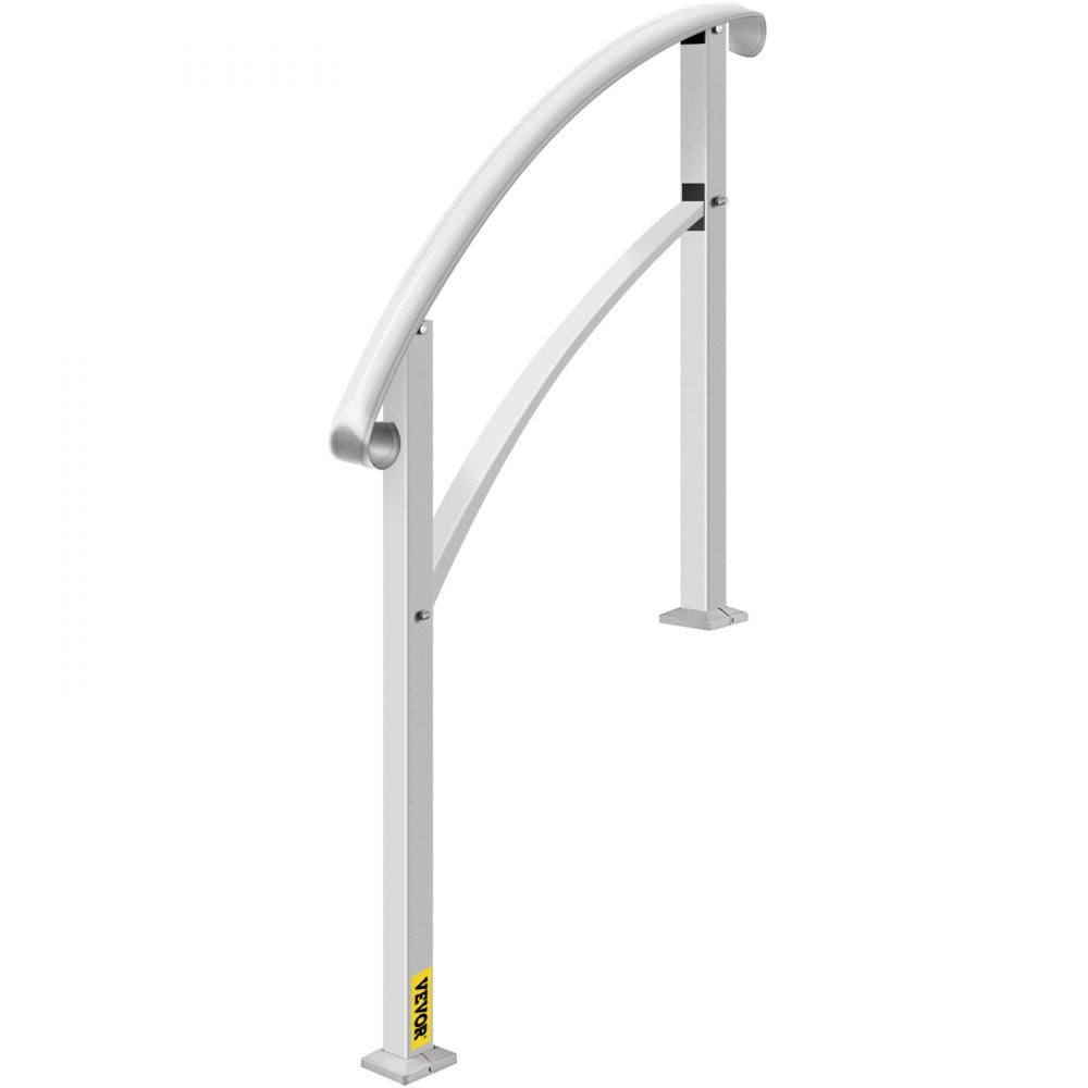 VEVOR 3-Step Handrails for Outdoor Steps Fits 1 or 3 Steps Matte White Stair Rail Wrought Iron Handrail with Installation Kit Hand Rails for Outdoor Step 