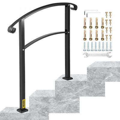 VEVOR 3-Step Transitional Handrail Fits 1 or 3 Steps Matte Stair Rail Wrought Iron Handrail with Installation Kit Hand Rails for Outdoor Steps (Unadjustable) (Black) 