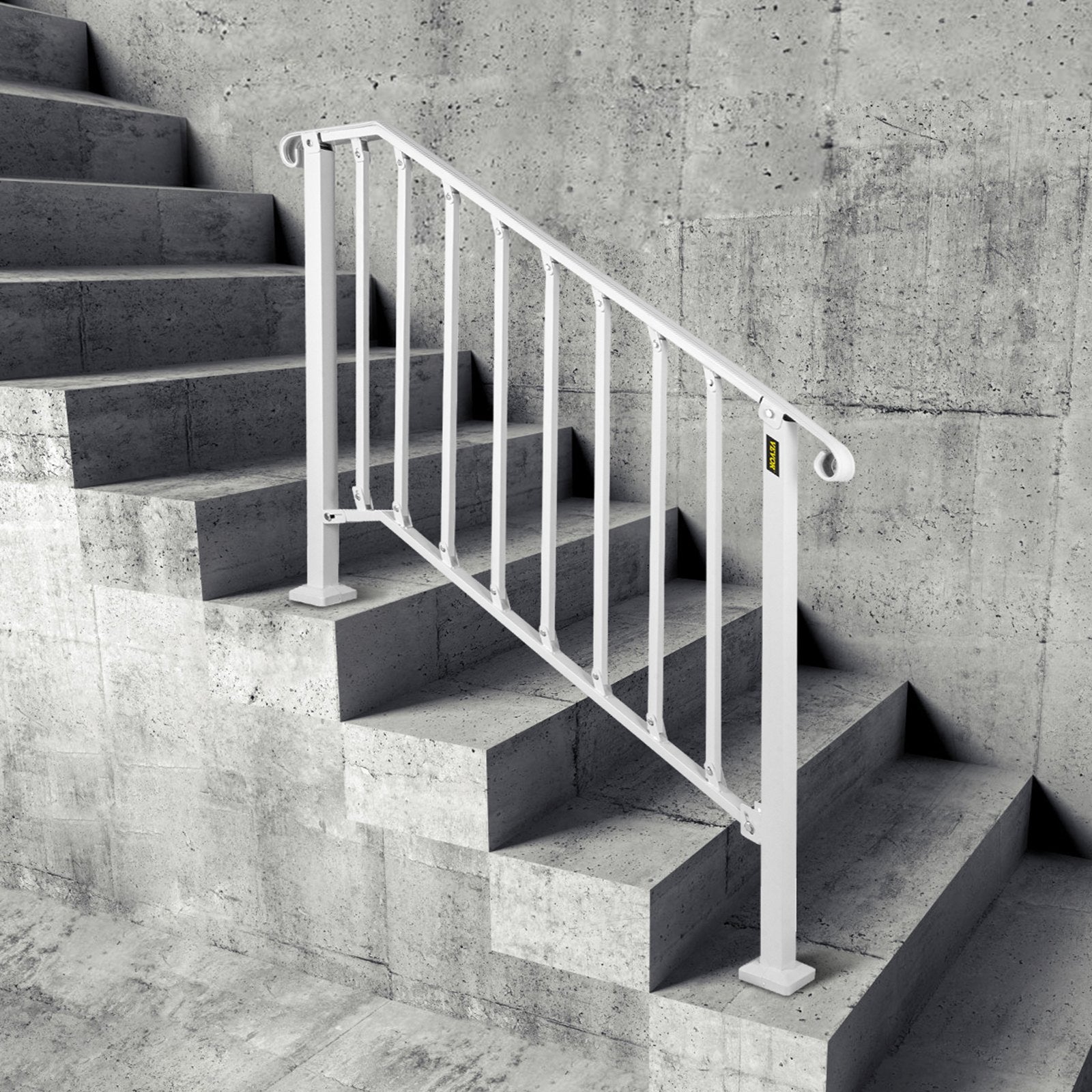 VEVOR Fit 3 or 4 Steps Outdoor Stair Railing, Handrails for Outdoor Steps, Picket#3 Wrought Iron Handrail, Flexible Porch Railing, White Transitional Handrails for Concrete Steps or Wooden Stairs 