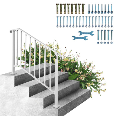 VEVOR Fit 3 or 4 Steps Outdoor Stair Railing, Handrails for Outdoor Steps, Picket#3 Wrought Iron Handrail, Flexible Porch Railing, White Transitional Handrails for Concrete Steps or Wooden Stairs 