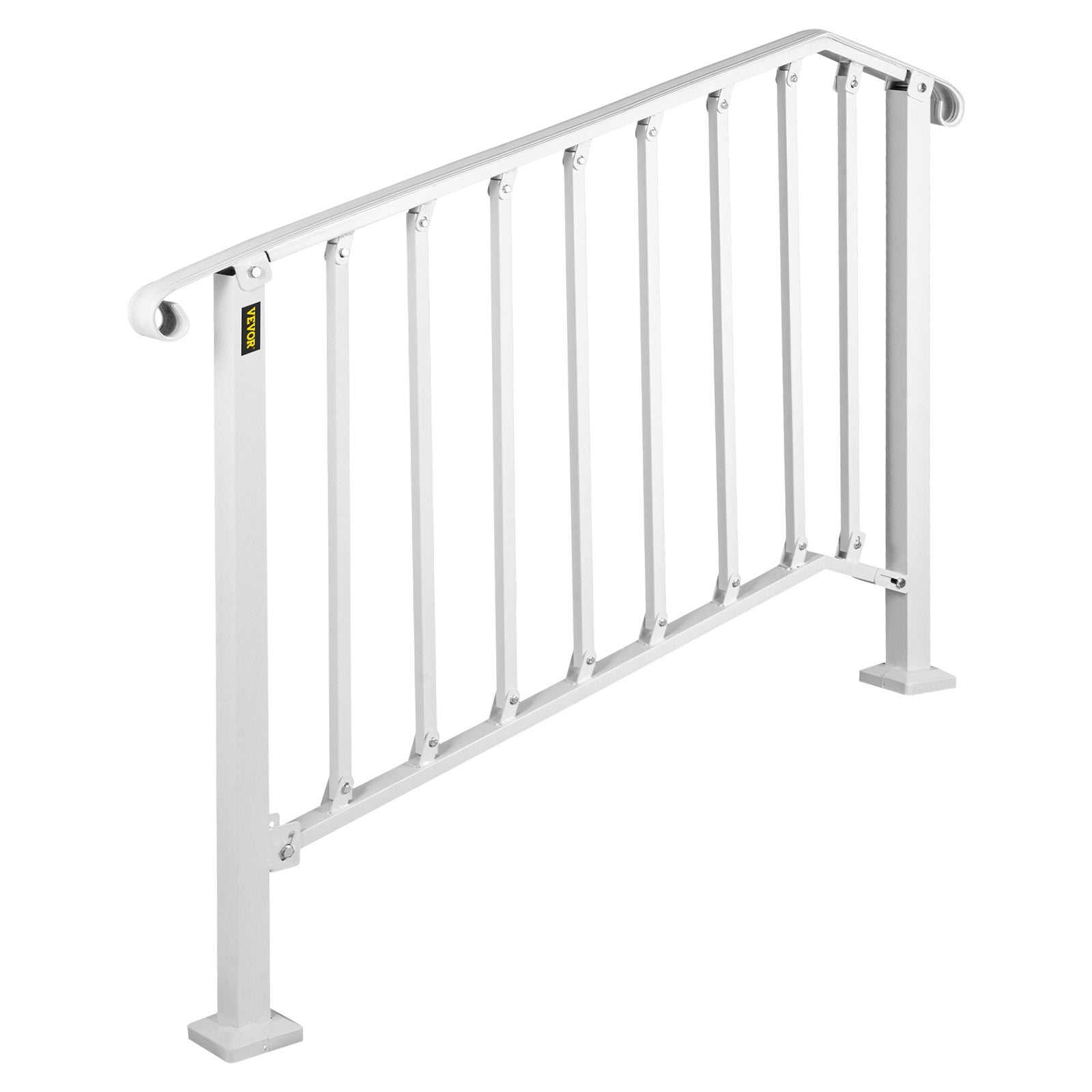 VEVOR Fit 3 or 4 Steps Outdoor Stair Railing, Handrails for Outdoor Steps, Picket#3 Wrought Iron Handrail, Flexible Porch Railing, White Transitional Handrails for Concrete Steps or Wooden Stairs 