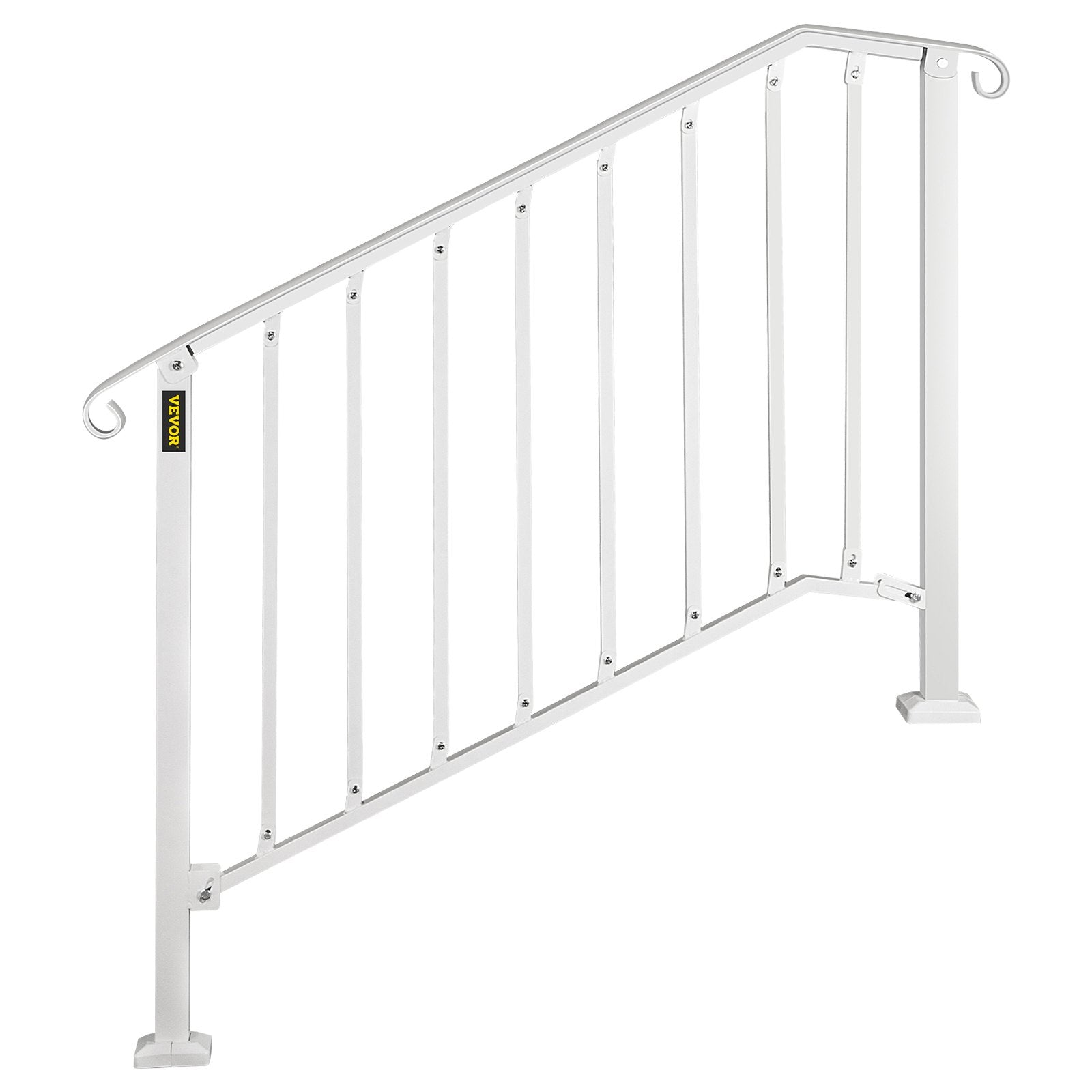 VEVOR Fit 3 or 4 Steps Outdoor Stair Railing, Handrails for Outdoor Steps, Picket#3 Wrought Iron Handrail, Flexible Porch Railing, White Transitional Handrails for Concrete Steps or Wooden Stairs 