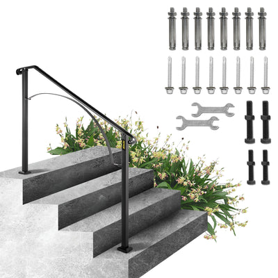 VEVOR Handrails for Outdoor Steps, Fit 3 or 4 Steps Outdoor Stair Railing, Arch#3 Wrought Iron Handrail, Flexible Porch Railing, Black Transitional Handrails for Concrete Steps or Wooden Stairs 