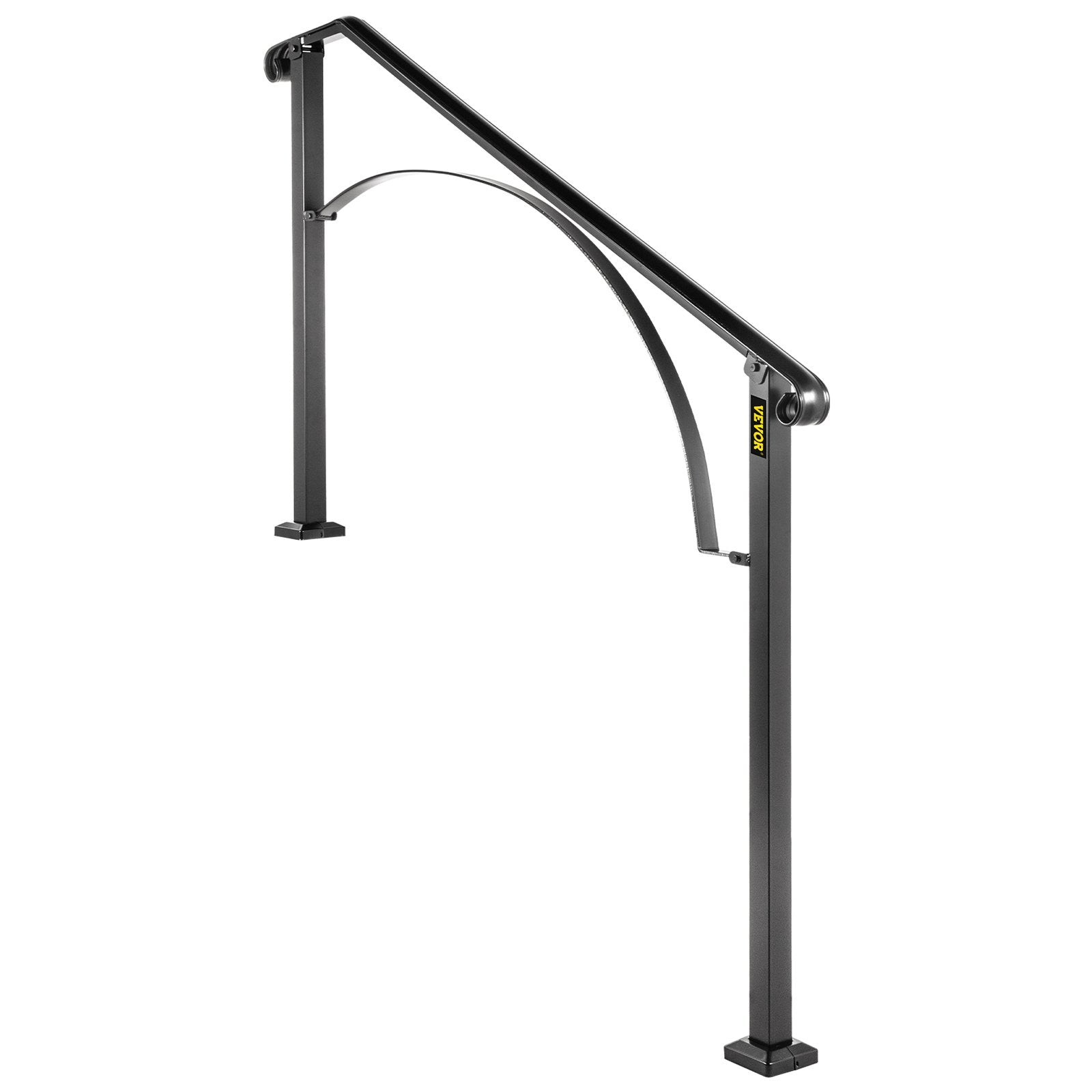 VEVOR Handrails for Outdoor Steps, Fit 3 or 4 Steps Outdoor Stair Railing, Arch#3 Wrought Iron Handrail, Flexible Porch Railing, Black Transitional Handrails for Concrete Steps or Wooden Stairs 