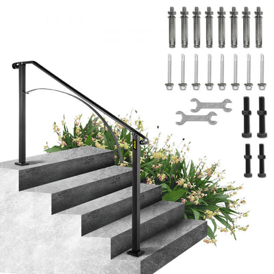 VEVOR Handrails for Outdoor Steps, Fit 4 or 5 Steps Outdoor Stair Railing, Arch#4 Wrought Iron Handrail, Flexible Porch Railing, Black Transitional Handrails for Concrete Steps or Wooden Stairs 