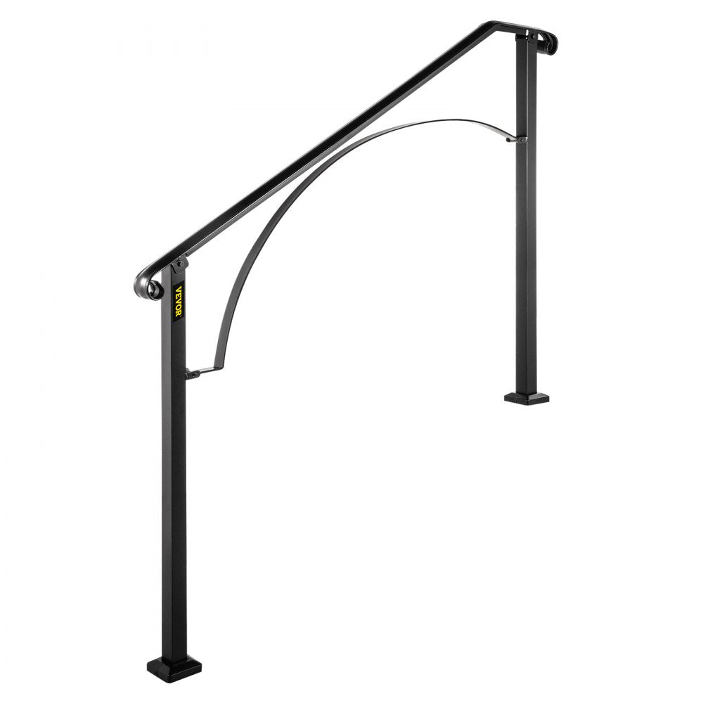 VEVOR Handrails for Outdoor Steps, Fit 4 or 5 Steps Outdoor Stair Railing, Arch#4 Wrought Iron Handrail, Flexible Porch Railing, Black Transitional Handrails for Concrete Steps or Wooden Stairs 