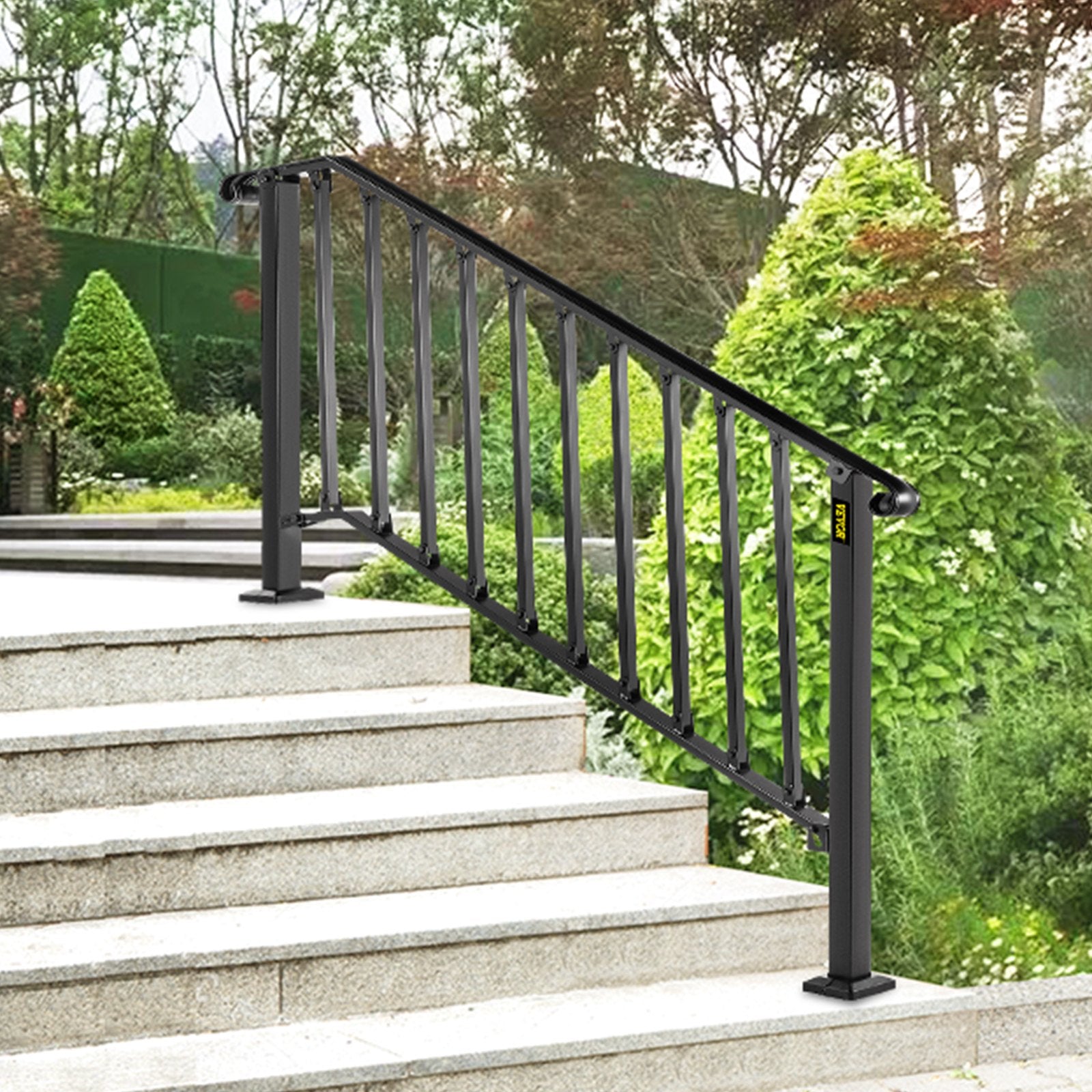 VEVOR Handrails for Outdoor Steps, Fit 4 or 5 Steps Outdoor Stair Railing, Picket#4 Wrought Iron Handrail, Flexible Porch Railing, Black Transitional Handrails for Concrete Steps or Wooden Stairs 