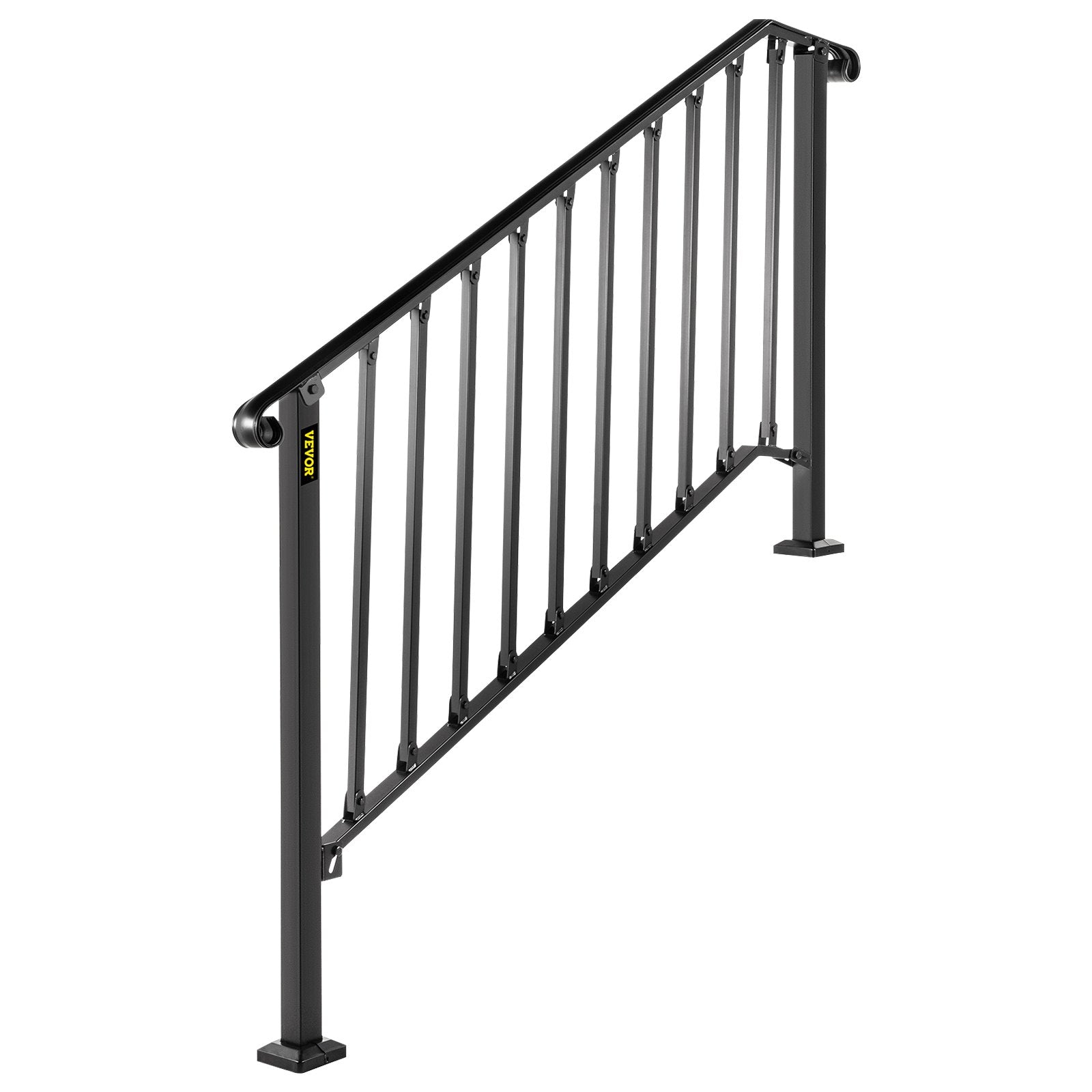 VEVOR Handrails for Outdoor Steps, Fit 4 or 5 Steps Outdoor Stair Railing, Picket#4 Wrought Iron Handrail, Flexible Porch Railing, Black Transitional Handrails for Concrete Steps or Wooden Stairs 