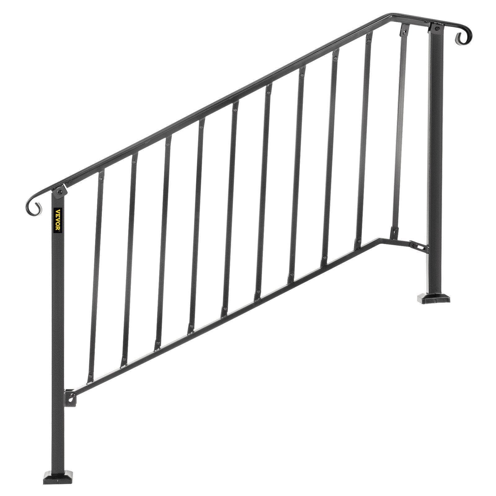VEVOR Handrails for Outdoor Steps, Fit 4 or 5 Steps Outdoor Stair Railing, Picket#4 Wrought Iron Handrail, Flexible Porch Railing, Black Transitional Handrails for Concrete Steps or Wooden Stairs 
