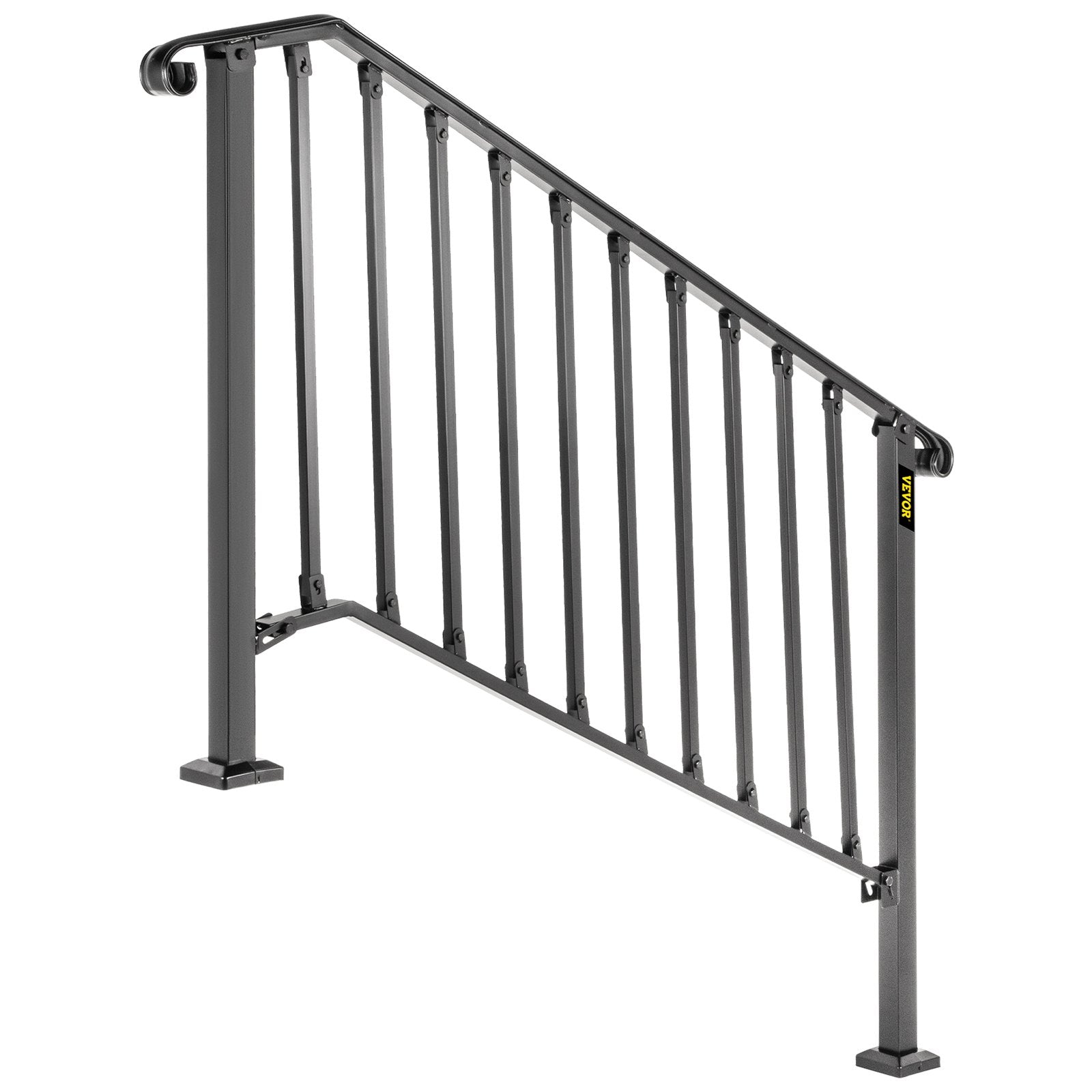 VEVOR Handrails for Outdoor Steps, Fit 4 or 5 Steps Outdoor Stair Railing, Picket#4 Wrought Iron Handrail, Flexible Porch Railing, Black Transitional Handrails for Concrete Steps or Wooden Stairs 