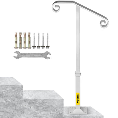 Single Post Handrail Handrail Wrought Iron Fits 1 or 2 Steps Matte White 