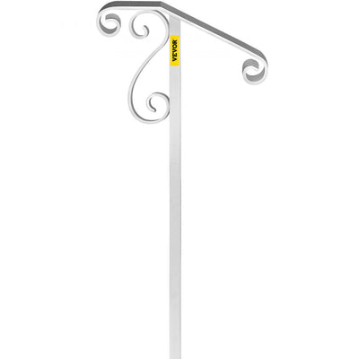 VEVOR Handrails for Outdoor Steps, Fit 1 or 2 Steps Outdoor Stair Railing, Single Post Wrought Iron Handrail Flower Design, White Porch Railings for Concrete Steps or Wooden Stairs Without Base 