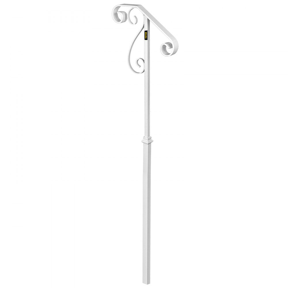 VEVOR Handrails for Outdoor Steps, Fit 1 or 2 Steps Outdoor Stair Railing, Single Post Wrought Iron Handrail Flower Design, White Porch Railings for Concrete Steps or Wooden Stairs Without Base 