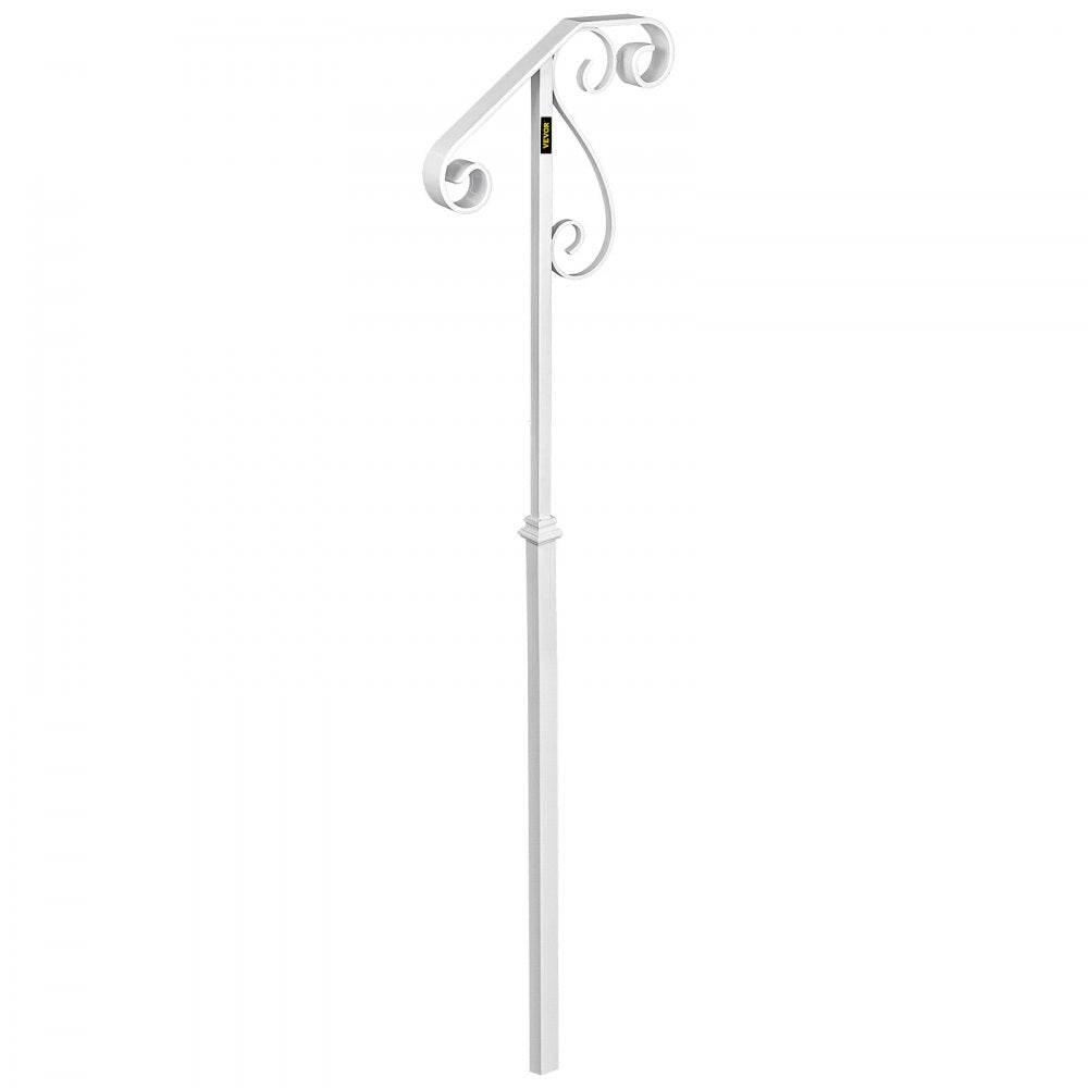 VEVOR Handrails for Outdoor Steps, Fit 1 or 2 Steps Outdoor Stair Railing, Single Post Wrought Iron Handrail Flower Design, White Porch Railings for Concrete Steps or Wooden Stairs Without Base 