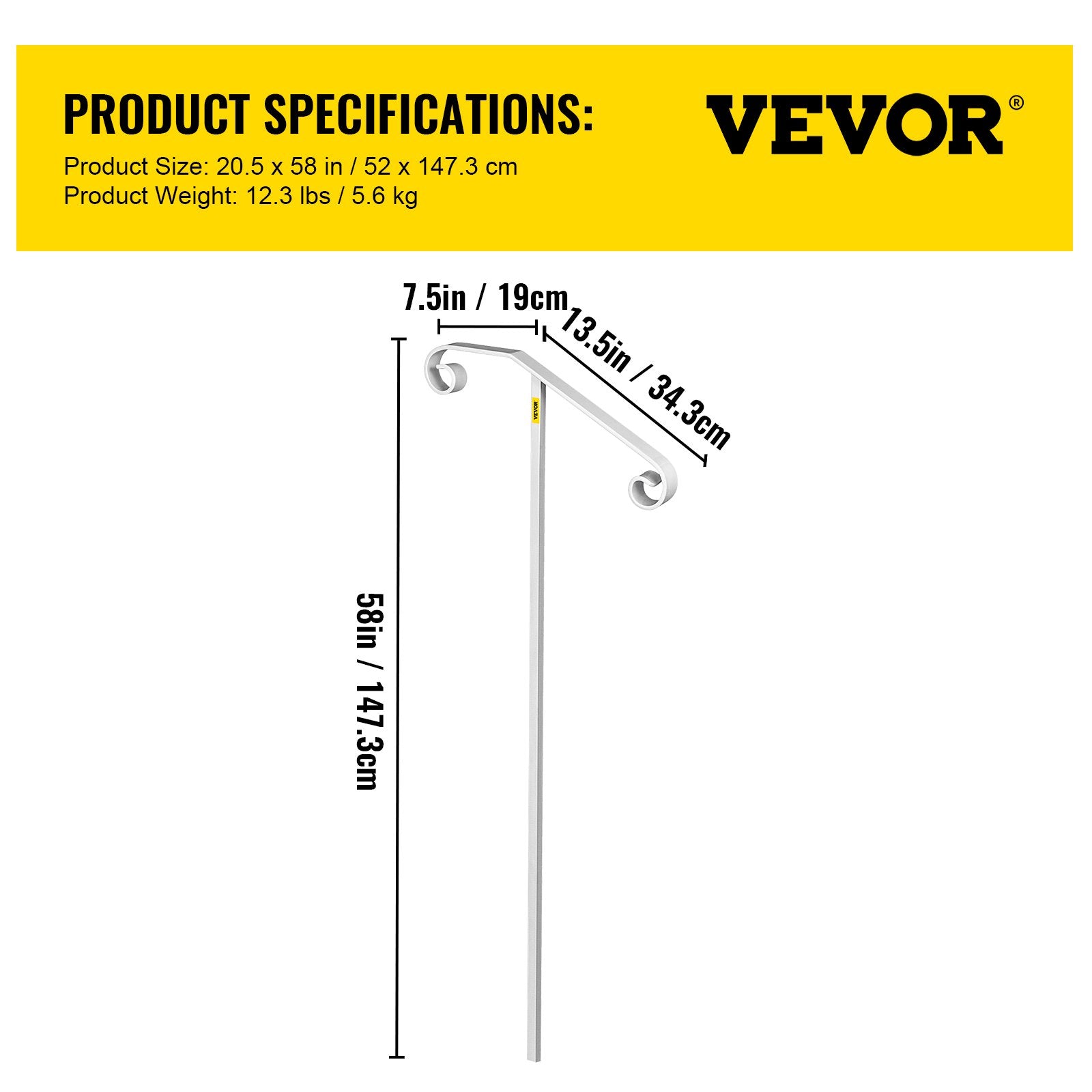VEVOR Single Post Handrail Wrought Iron Post Mount Step Grab Supports in Ground Long Post Fits 1 or 2 Steps Grab Rail Single Post Railing 
