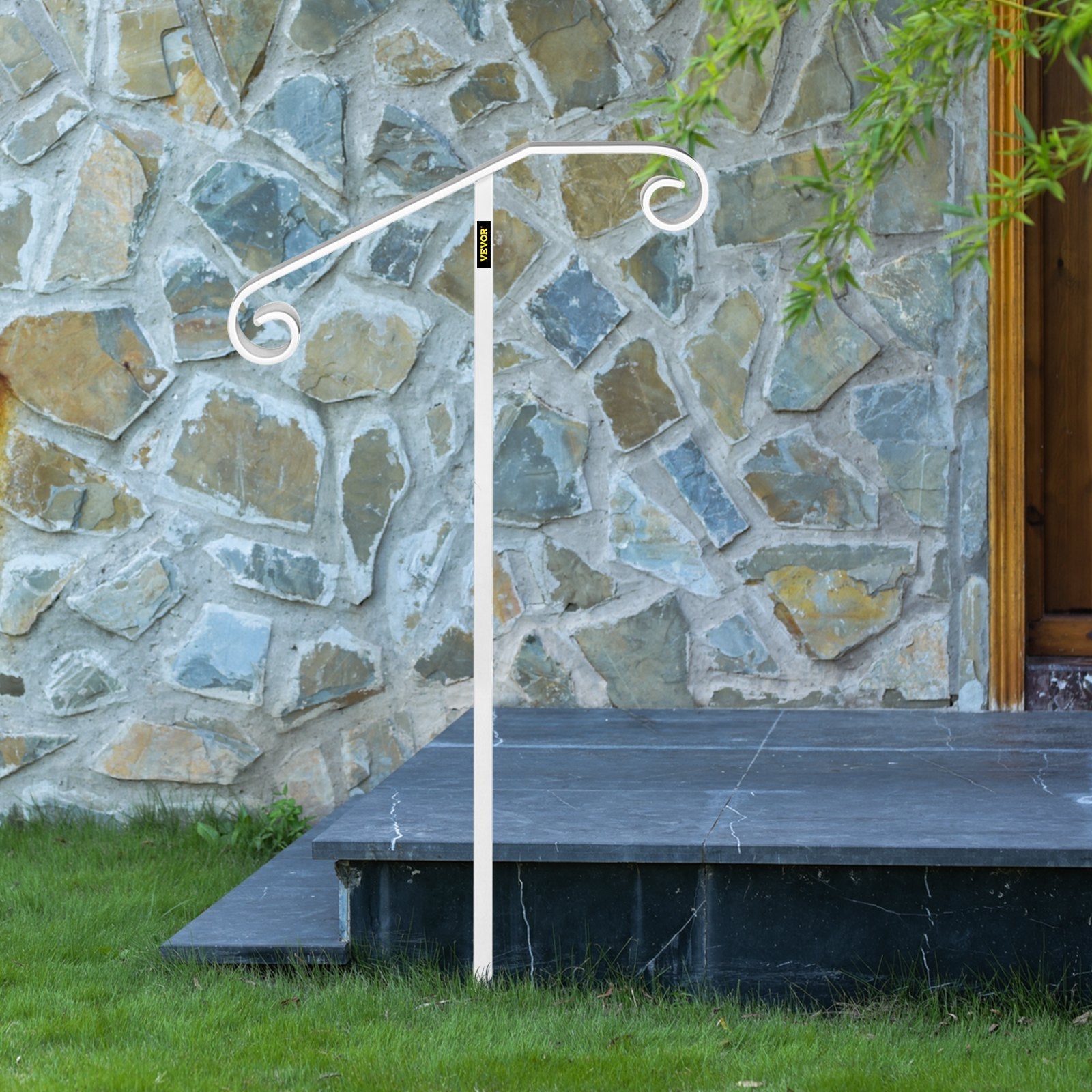 VEVOR Single Post Handrail Wrought Iron Post Mount Step Grab Supports in Ground Long Post Fits 1 or 2 Steps Grab Rail Single Post Railing 