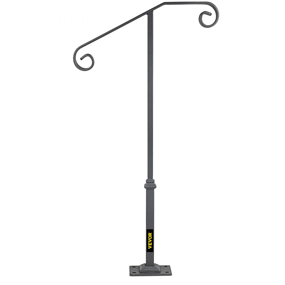 VEVOR Handrails for Outdoor Steps, Fit 1 or 2 Steps Outdoor Stair Railing, Single Post Wrought Iron Handrail, Gray Transitional Porch Railings for Concrete Steps or Wooden Stairs with Base 
