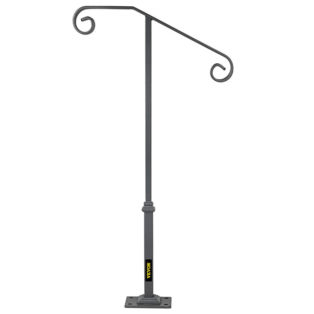 VEVOR Handrails for Outdoor Steps, Fit 1 or 2 Steps Outdoor Stair Railing, Single Post Wrought Iron Handrail, Gray Transitional Porch Railings for Concrete Steps or Wooden Stairs with Base 