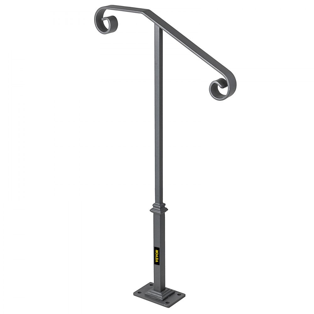 VEVOR Handrails for Outdoor Steps, Fit 1 or 2 Steps Outdoor Stair Railing, Single Post Wrought Iron Handrail, Gray Transitional Porch Railings for Concrete Steps or Wooden Stairs with Base 