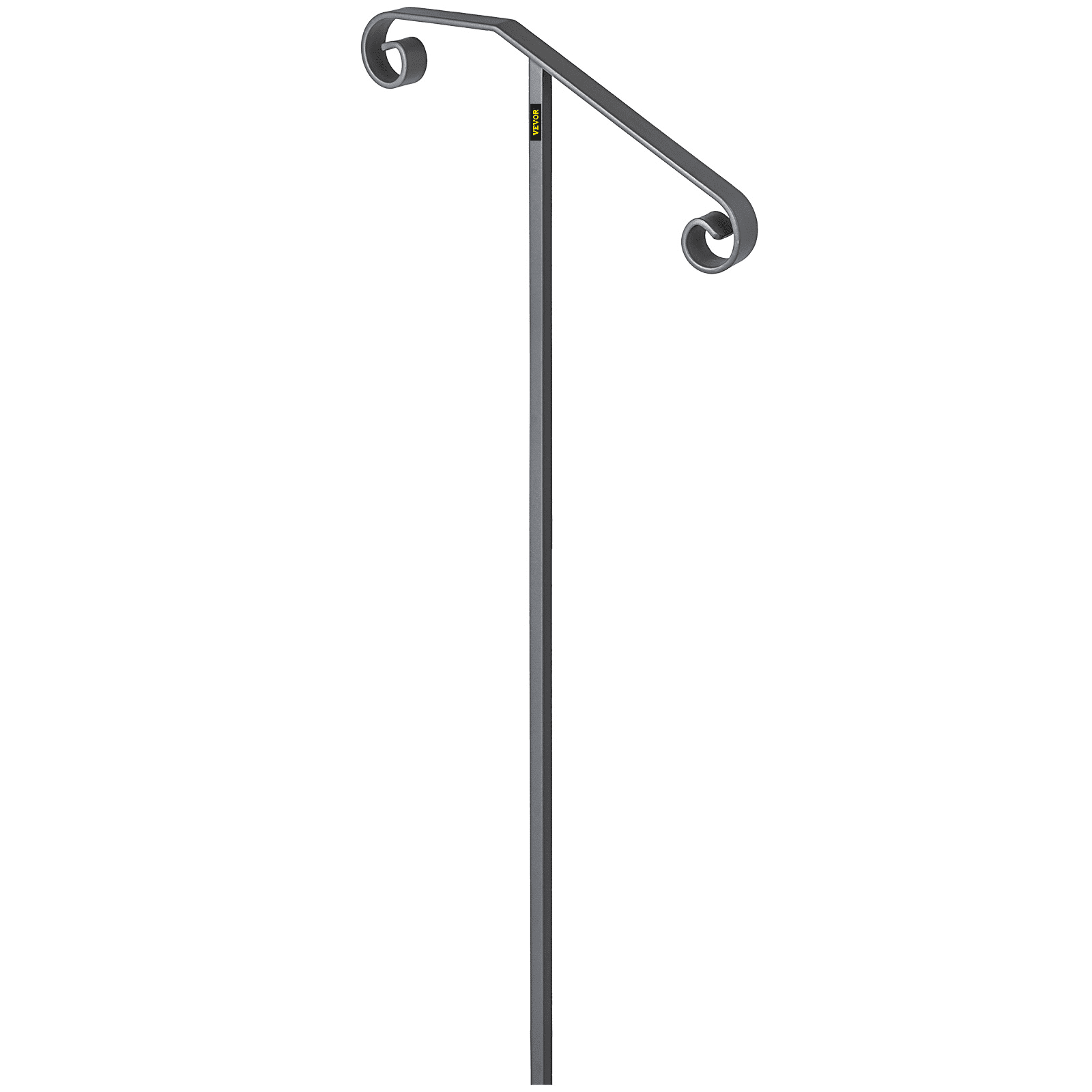 VEVOR Single Post Handrail Wrought Iron Post Mount Step Grab Supports in Ground Long Post Fits 1 or 2 Steps Grab Rail Single Post Railing (Gray) 