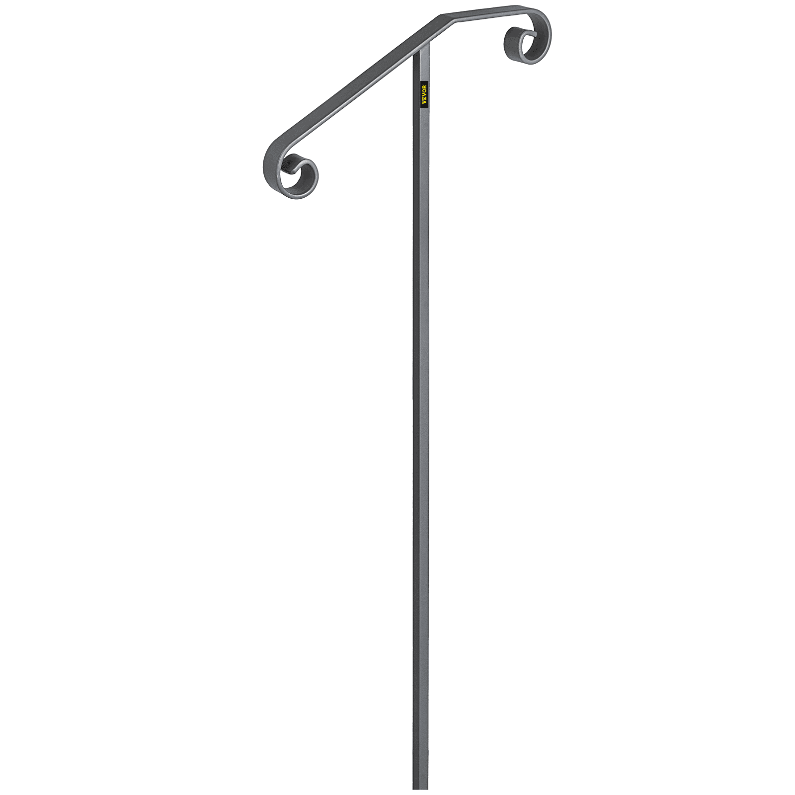 VEVOR Single Post Handrail Wrought Iron Post Mount Step Grab Supports in Ground Long Post Fits 1 or 2 Steps Grab Rail Single Post Railing (Gray) 