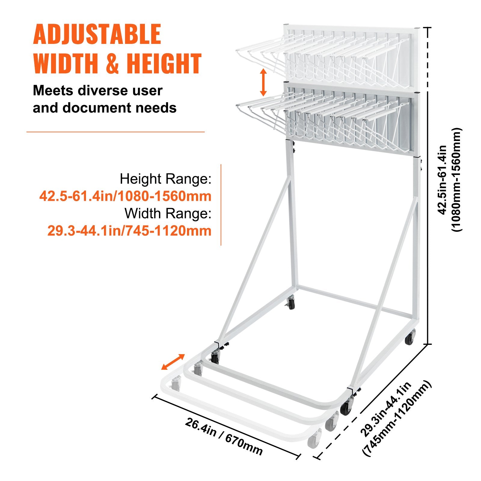 VEVOR Mobile Blueprint Storage Rack Plan Holder with 12 Pivot Brackets 240 lbs 