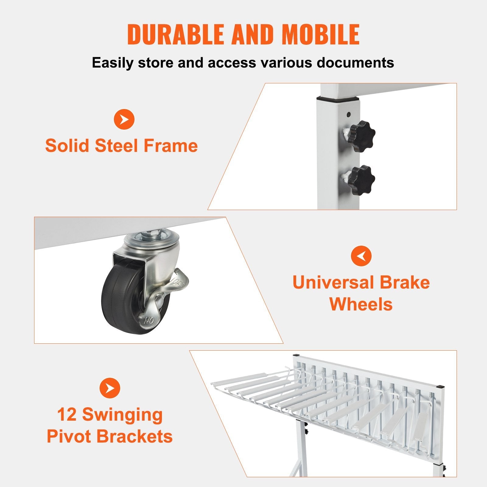 VEVOR Mobile Blueprint Storage Rack Plan Holder with 12 Pivot Brackets 240 lbs 