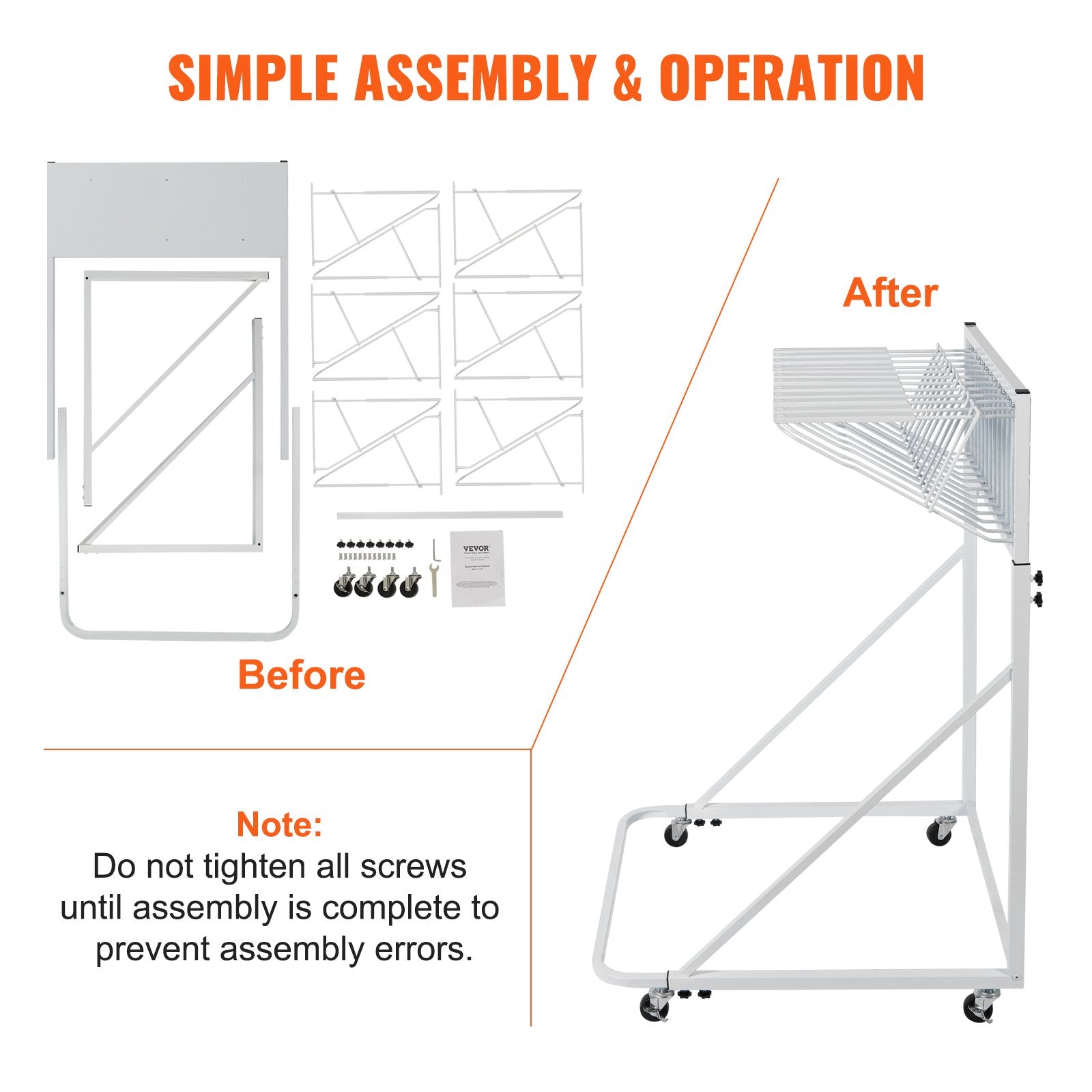 VEVOR Mobile Blueprint Storage Rack Plan Holder with 12 Pivot Brackets 240 lbs 