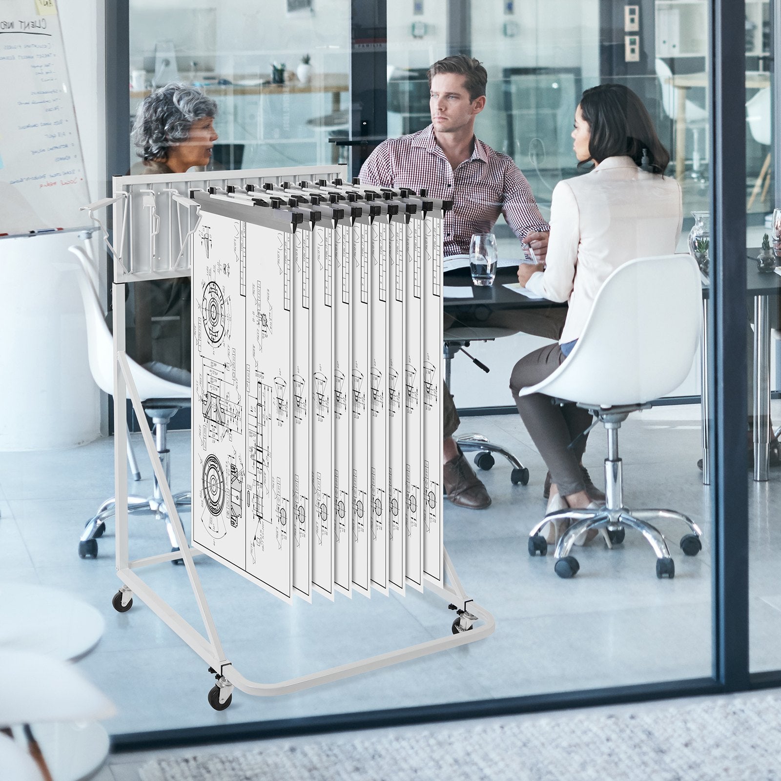 VEVOR Mobile Blueprint Storage Rack Plan Holder with 12 Pivot Brackets 240 lbs 