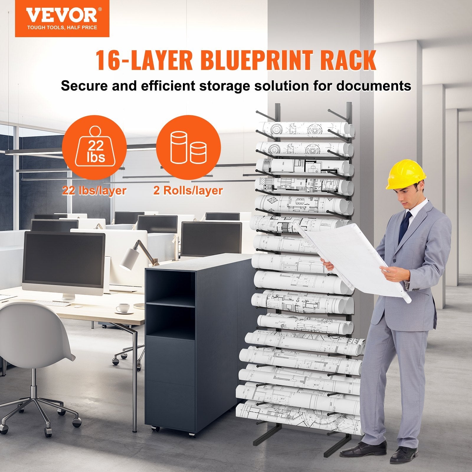 VEVOR Blueprint Storage Rack Vertical Hanging Poster Display Rack 16-Tier 