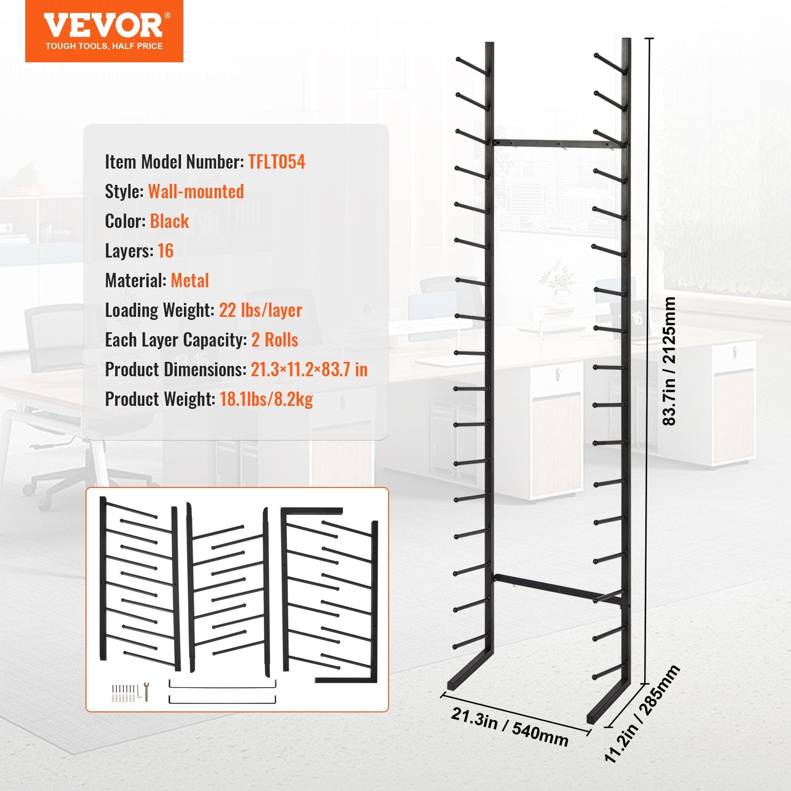 VEVOR Blueprint Storage Rack Vertical Hanging Poster Display Rack 16-Tier 