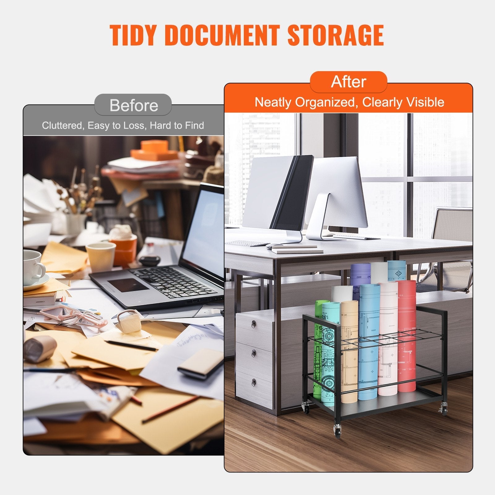 VEVOR Blueprint Storage Rack 20 Slots Mobile Roll File Holder for Architectural 