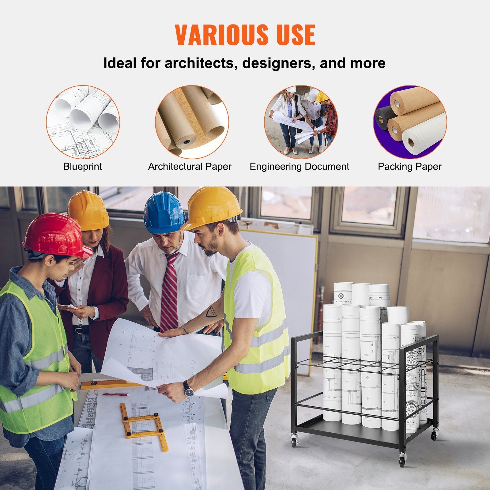 VEVOR Blueprint Storage Rack 20 Slots Mobile Roll File Holder for Architectural 