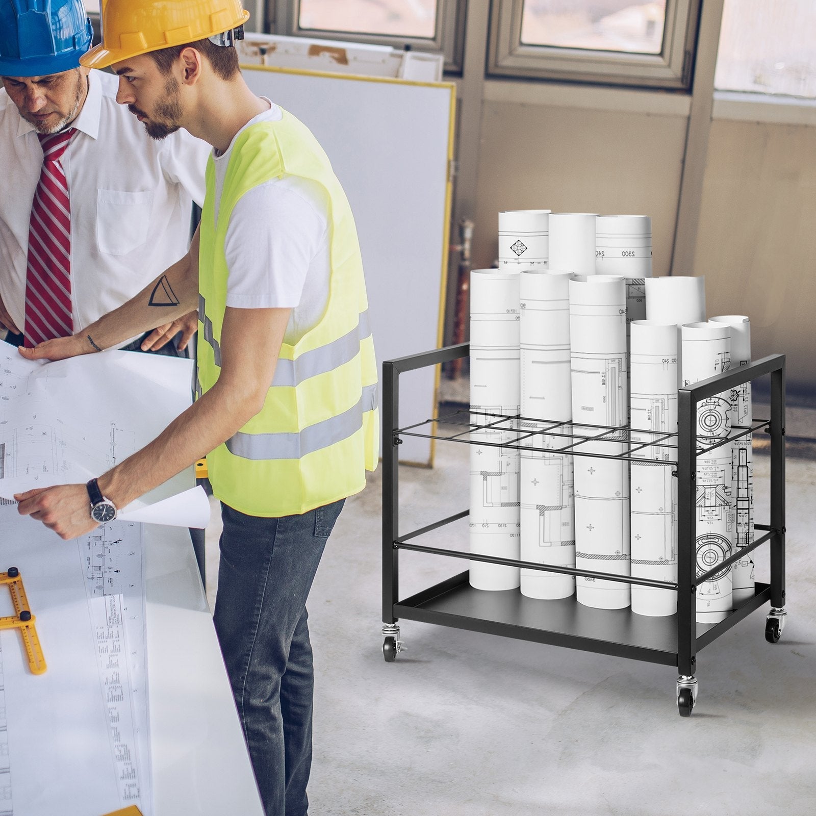 VEVOR Blueprint Storage Rack 20 Slots Mobile Roll File Holder for Architectural 