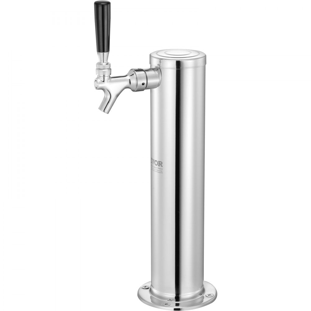 VEVOR Kegerator Tower Kit, Single Tap Beer Conversion Kit, Stainless Steel Keg Beer Tower Dispenser with Dual Gauge CGA320 Regulator & D-System Keg Coupler, Self-Closing Spring for Party Bar Home 